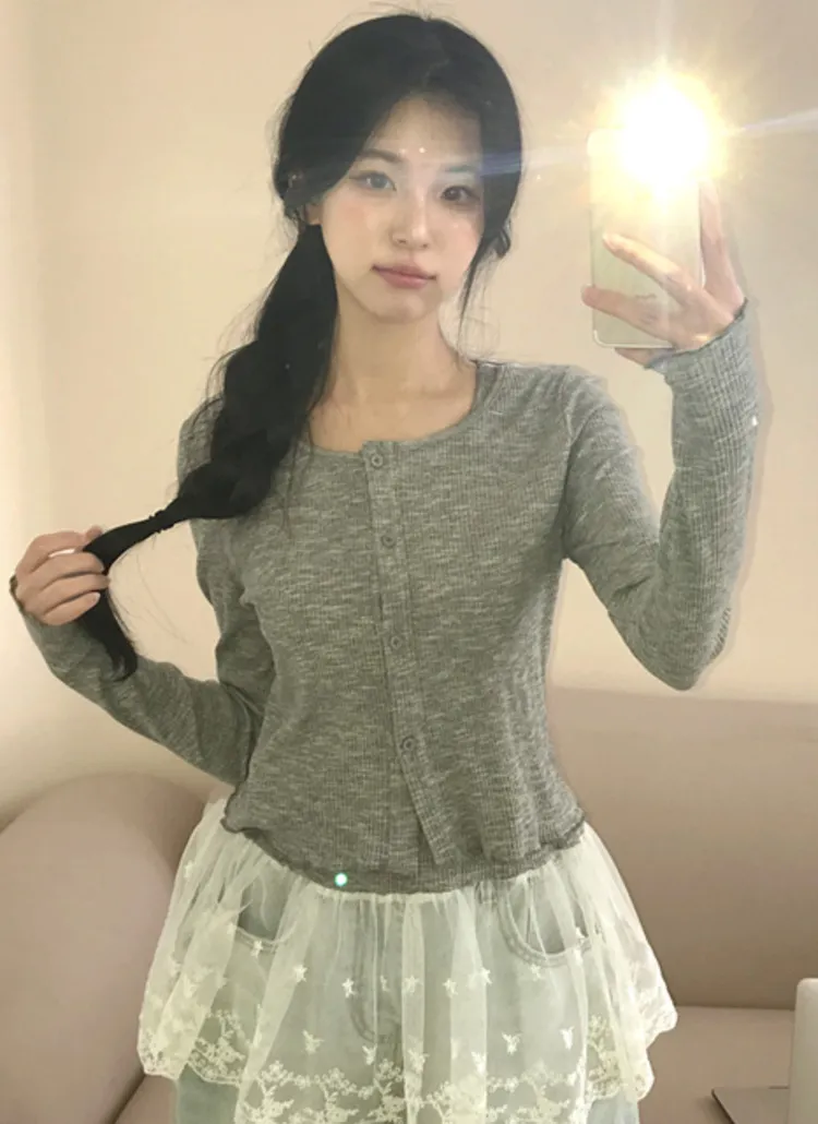 リブカーディガン&刺繍レースレイヤードタンクトップSET | creamsugar | 詳細画像4